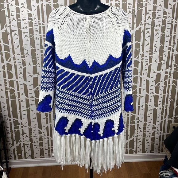 Boho Fringed Trim Sweater Mini Dress / Tunic sz XS - Picture 2 of 7